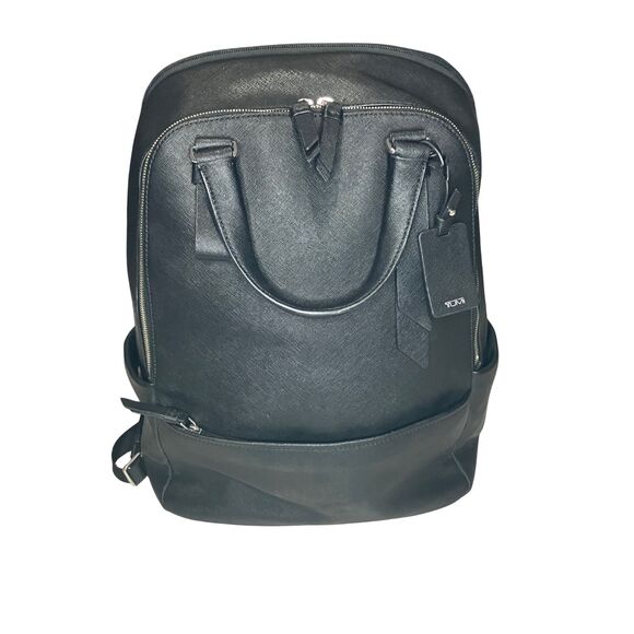 TUMI VAREK Black Leather Backpack - Premium Saffiano Convertible Travel Bag - Picture 4 of 14